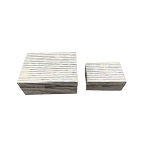 DecMode Handmade Light Blue Mother of Pearl Shell Decorative Box with Linear Mosaic Pattern and Hinged Lid, 2 Count