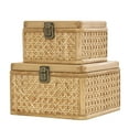 thumbnail image 1 of DecMode Handmade Woven Rattan Brown Rattan Decorative Box with Glass Tops and Bronze Latches, 2 Count, 1 of 15