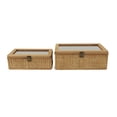 thumbnail image 1 of DecMode Handmade Woven Rattan Brown Rattan Decorative Box with Glass Tops and Bronze Latches, 2 Count, 1 of 10