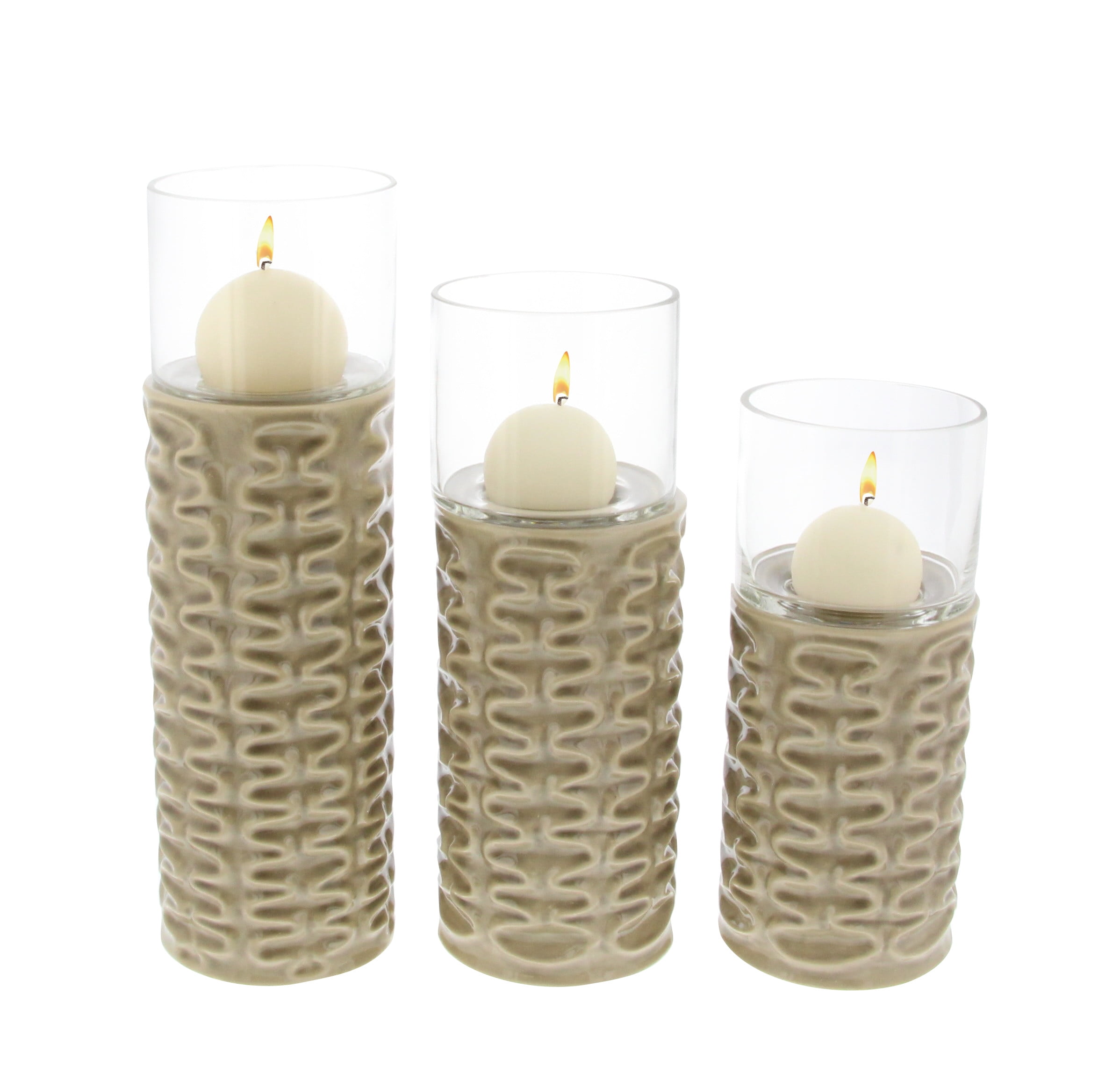 Elegant Matte Light Brown Ceramic Votive Candle Lanterns, Set of 3