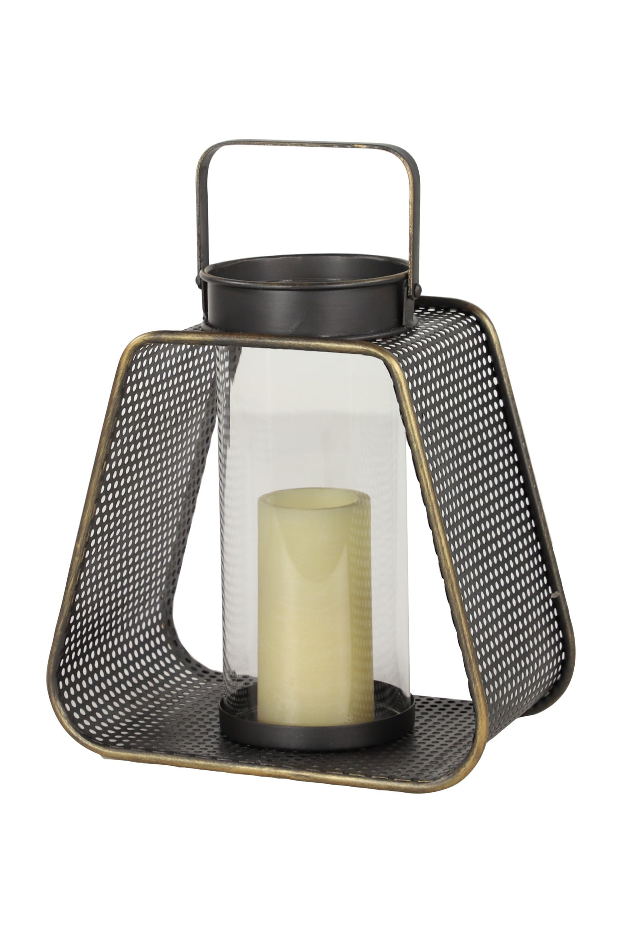 Black and Gold Iron Hanging Hurricane Candle Lantern