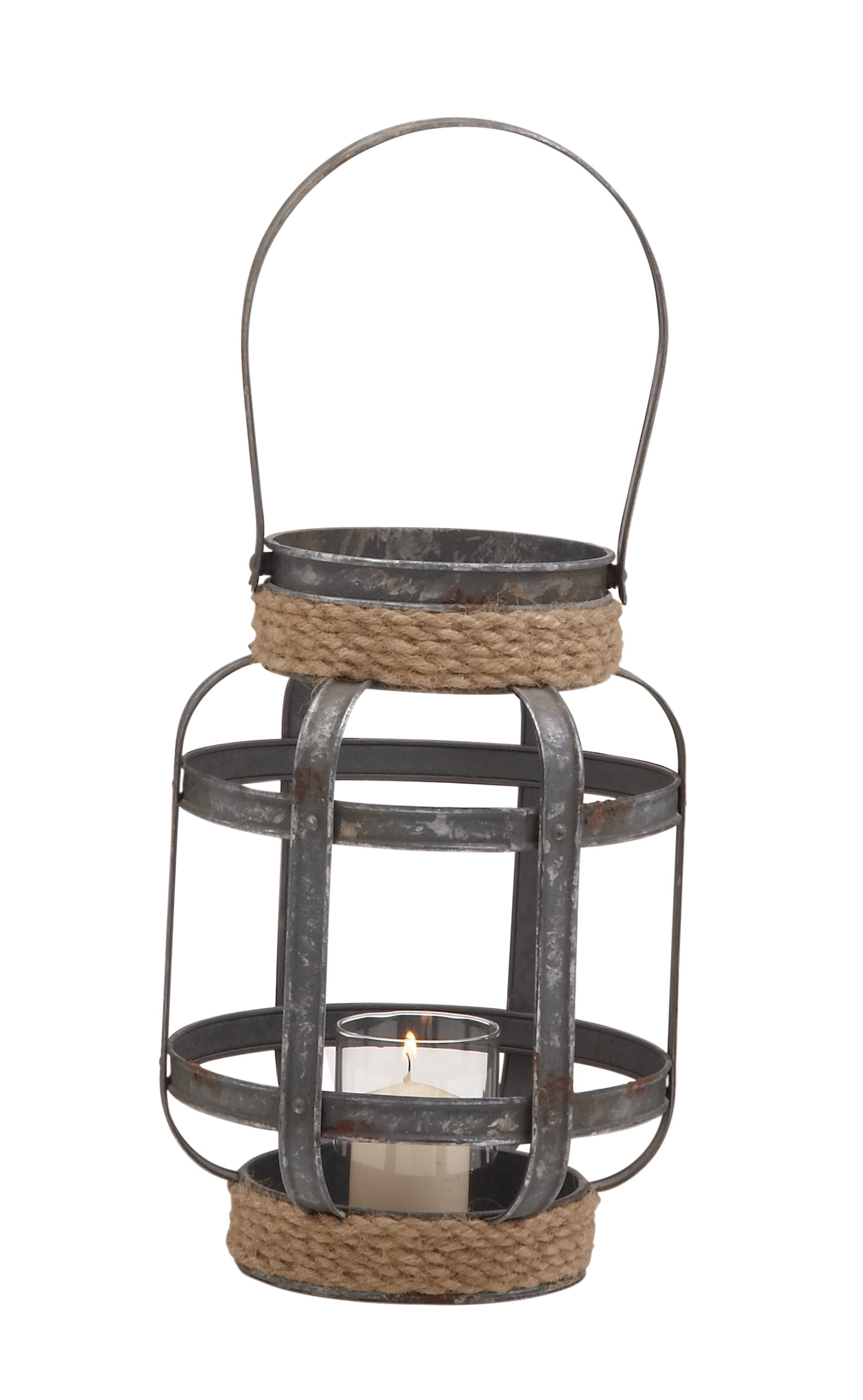 DecMode Indoor 9"W, 12"H Industrial Metal Lantern, Gray, 1 - Piece