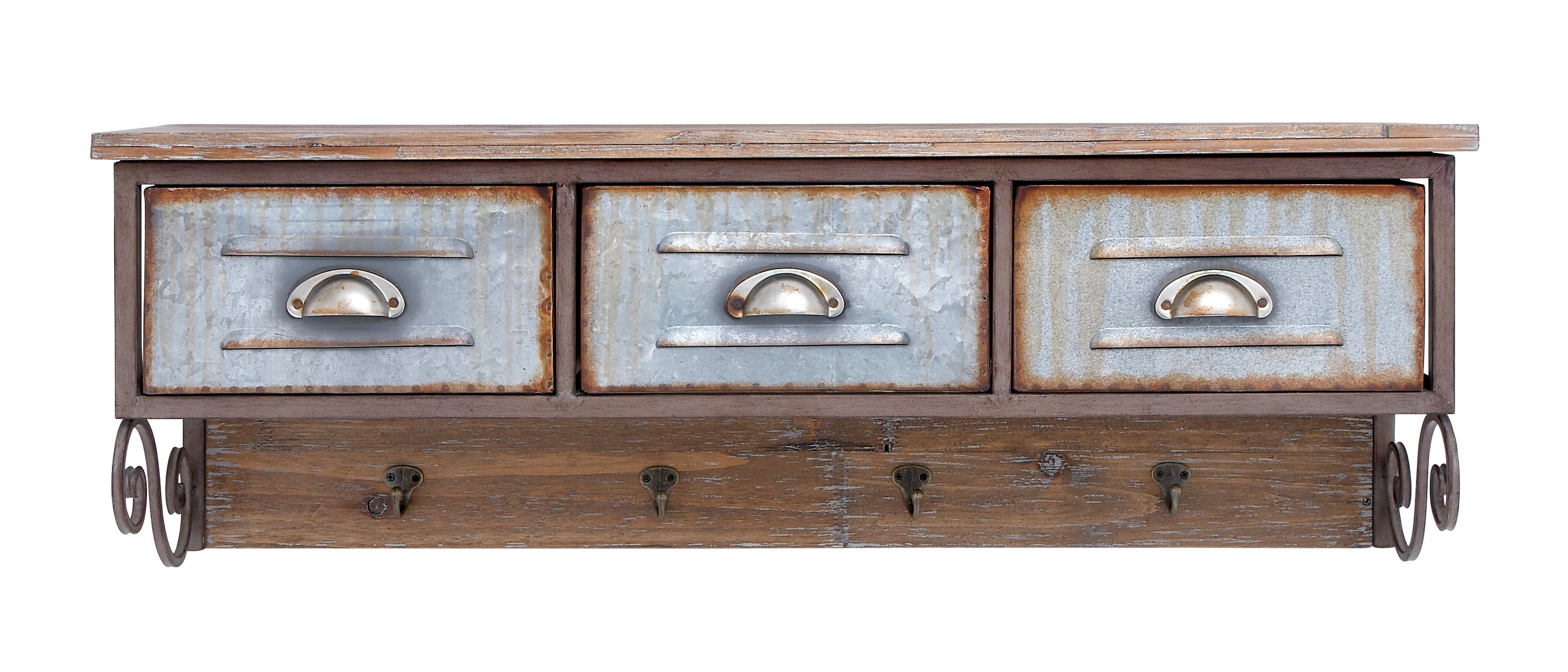 Rustic Brown Fir Wood and Iron Wall Organizer