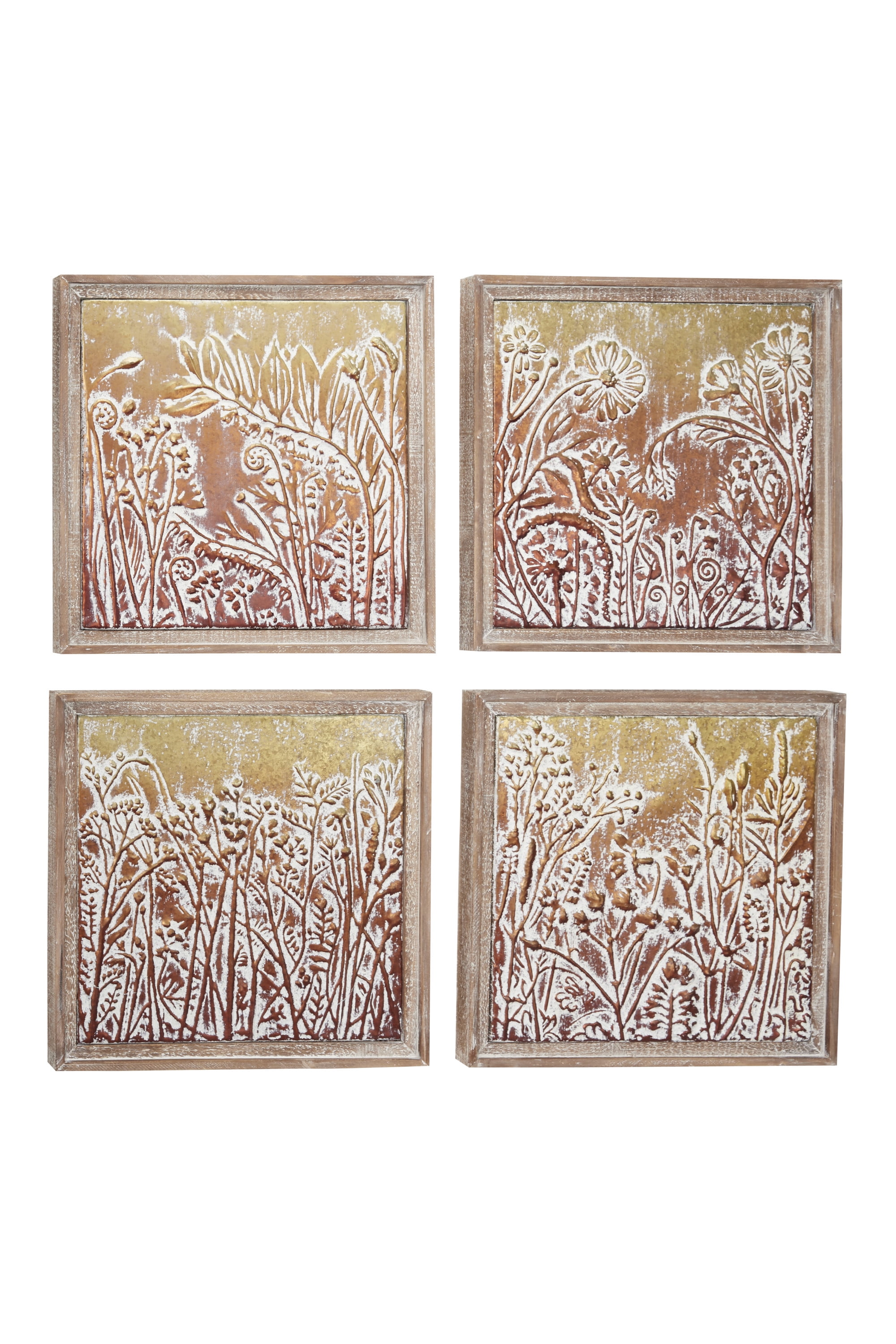 Whimsical Gold Metal Floral Wall Art Set in Beige Frames