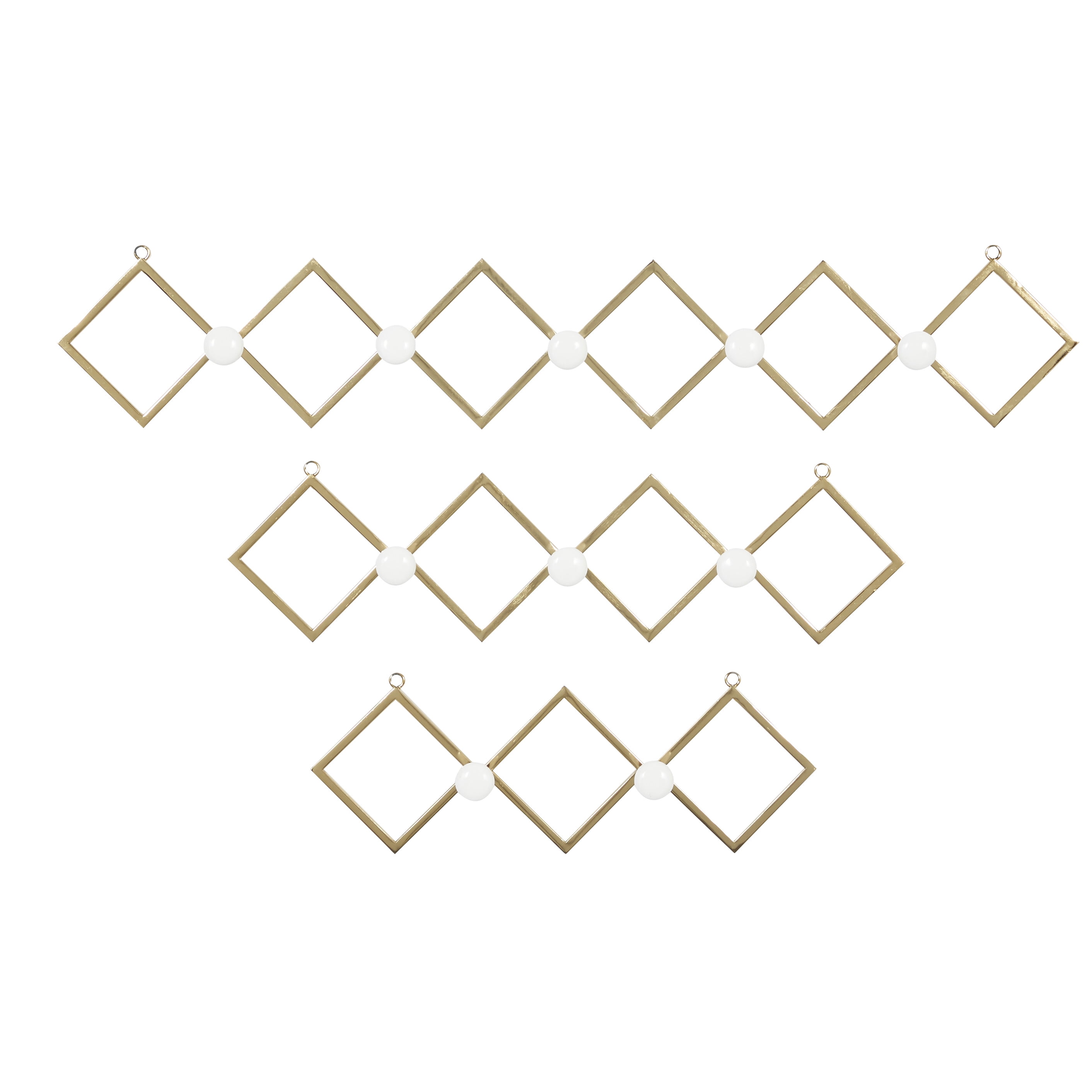 Gold Metal and White Ceramic Glam Wall Hook Set, 33.15 inches