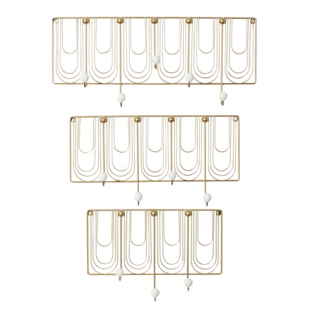 DecMode Indoor Gold Metal Glam Wall Hook, Set of 3