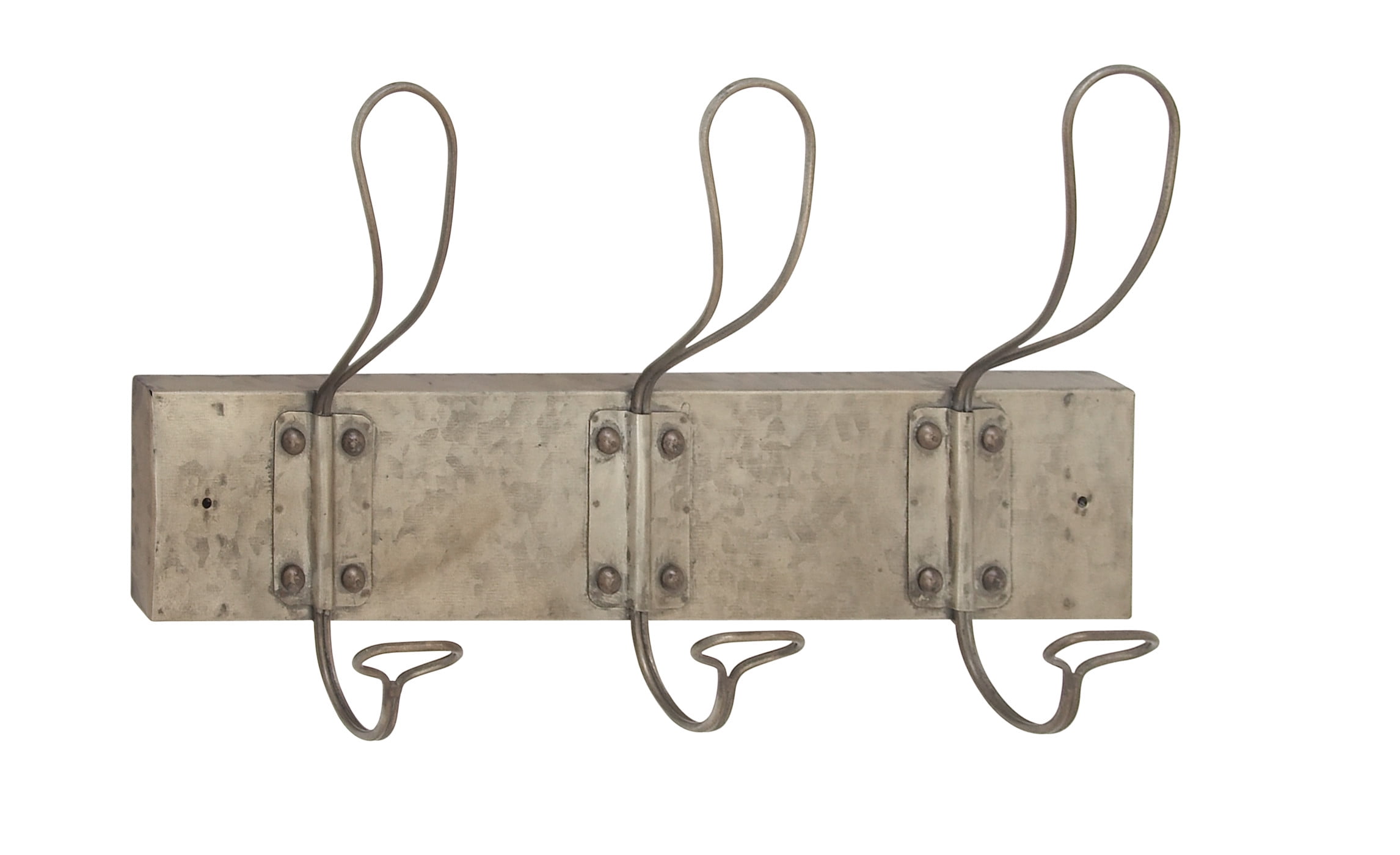 Rustic Gray Metal and Wood Wall Hook Rack