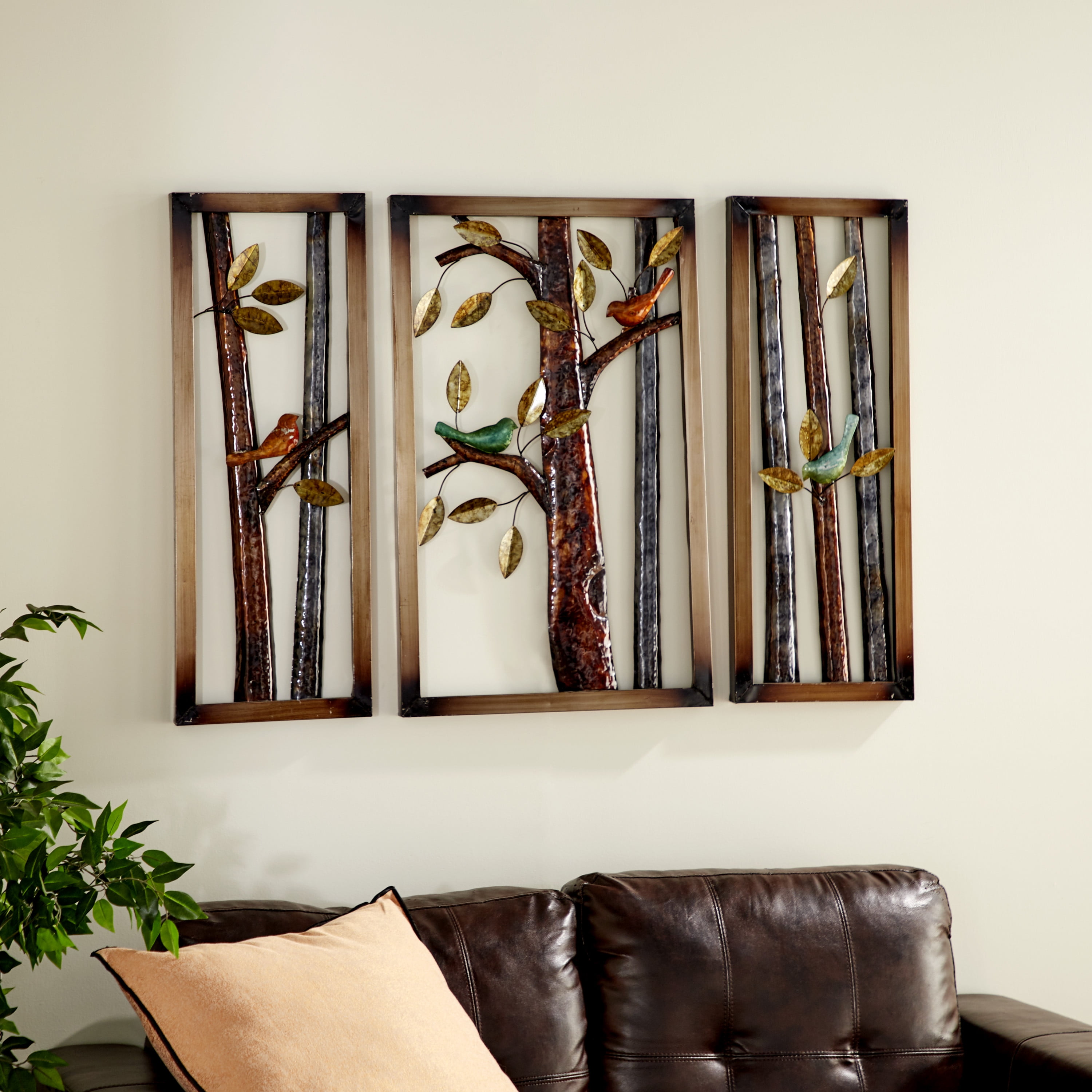 DecMode Indoor Multi Color Tin Botanical Wall Decor, Set of 3