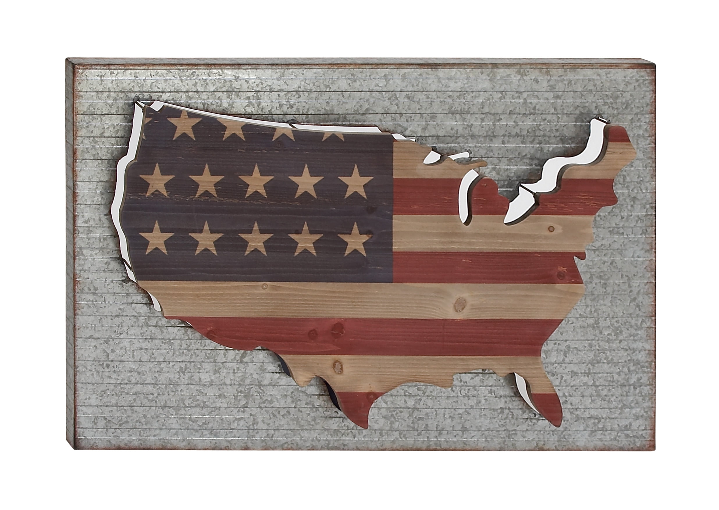 Rustic Multicolor Wood and Metal USA Map Wall Decor