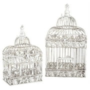 DecMode Indoor Outdoor Hinged Top White Metal Birdcage with Latch Lock Closure and Hanging Hook, Set of 2