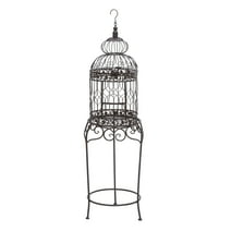 DecMode Indoor Outdoor On Removable Stand Black Metal Birdcage with Latch Lock Closure and Top Hook