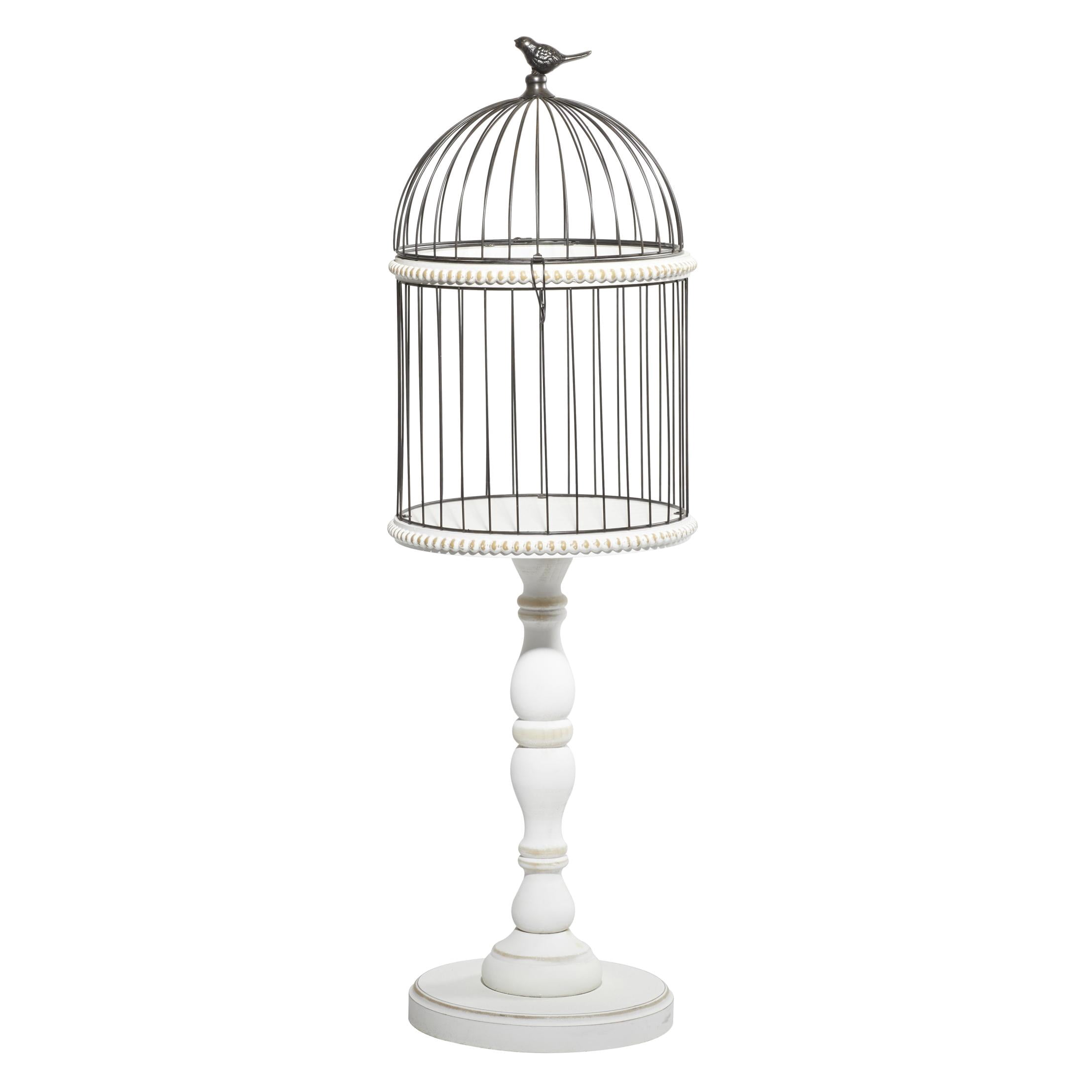 DecMode Bird Indoor Outdoor Turned Beaded Wood Birdcage with Black Metal Wire Frame