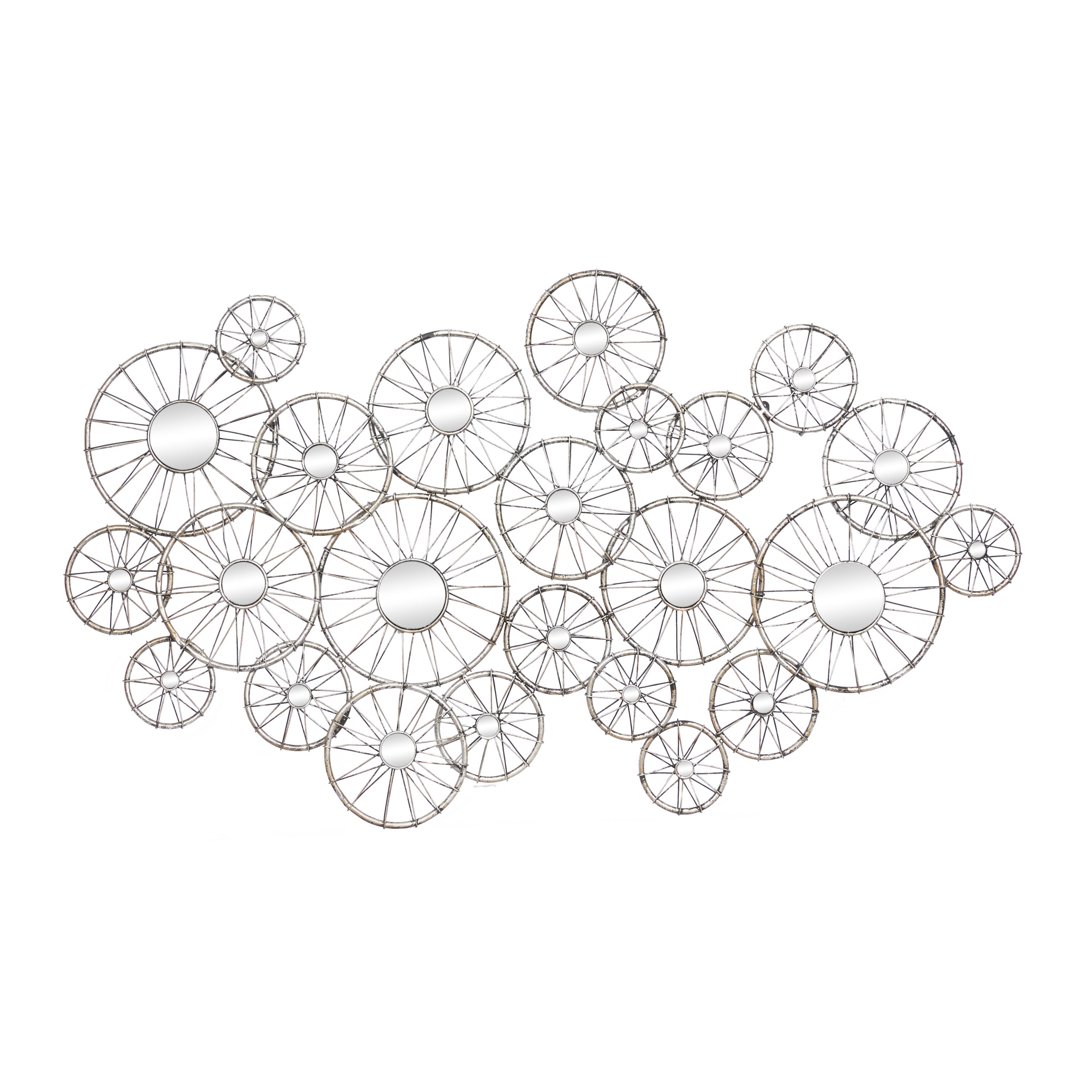 Silver Iron Circular Bicycle Wheel Mirror Sculpture