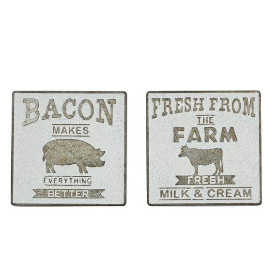 DecMode Indoor White Metal Farmhouse Sign Wall Decor, Set of 2