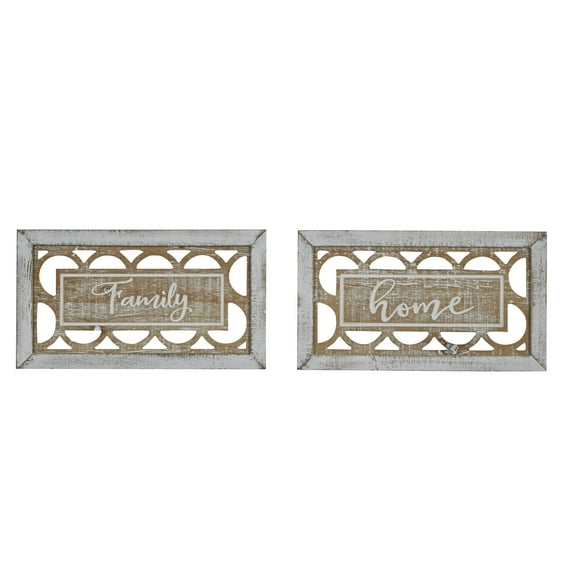 DecMode Indoor White Wood Farmhouse Sign Wall Decor, Set of 2