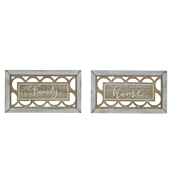 DecMode Indoor White Wood Farmhouse Sign Wall Decor, Set of 2