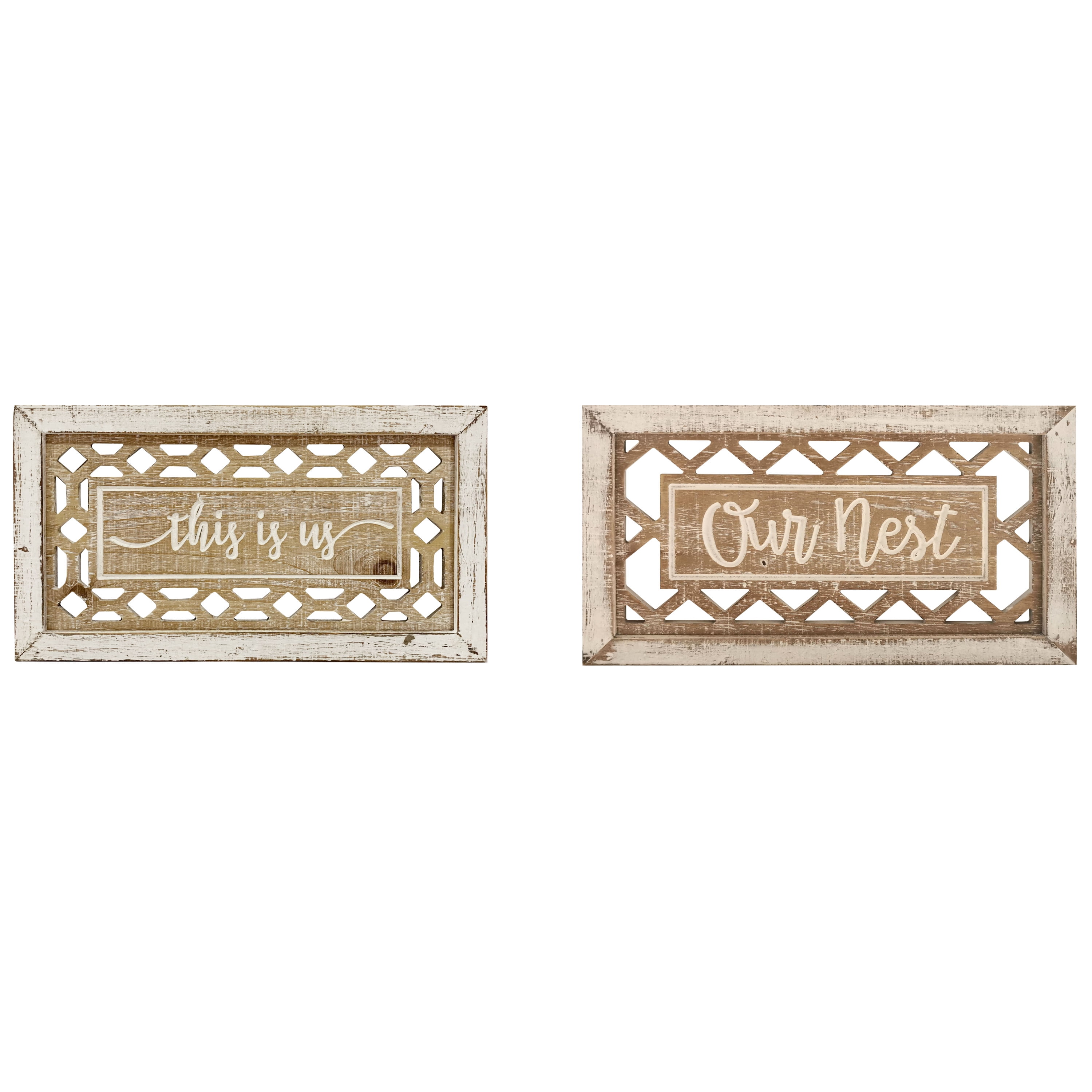 White and Beige Rustic Wood Farmhouse Wall Decor Set