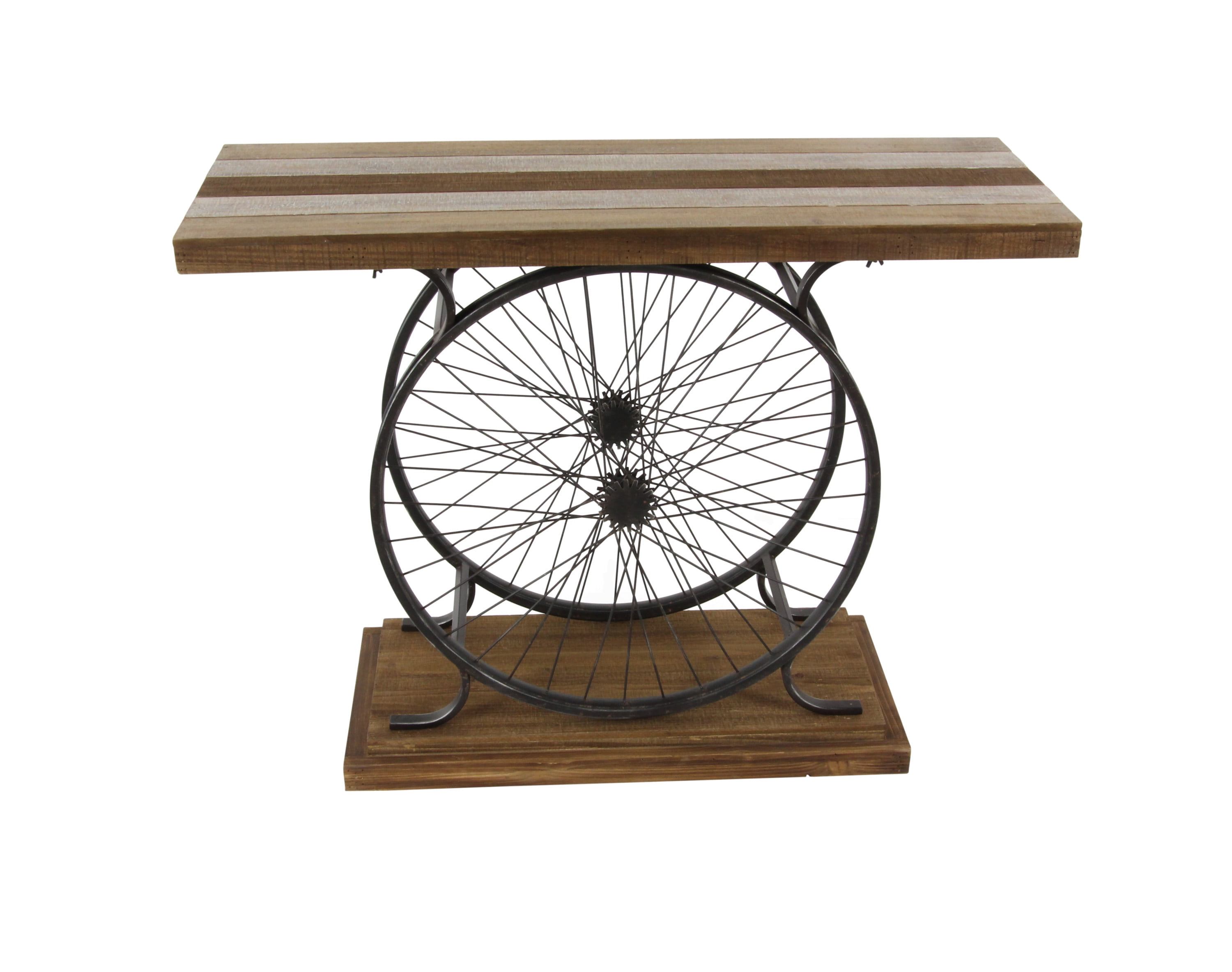 Industrial Brown Wood and Metal Wheel Console Table with Storage