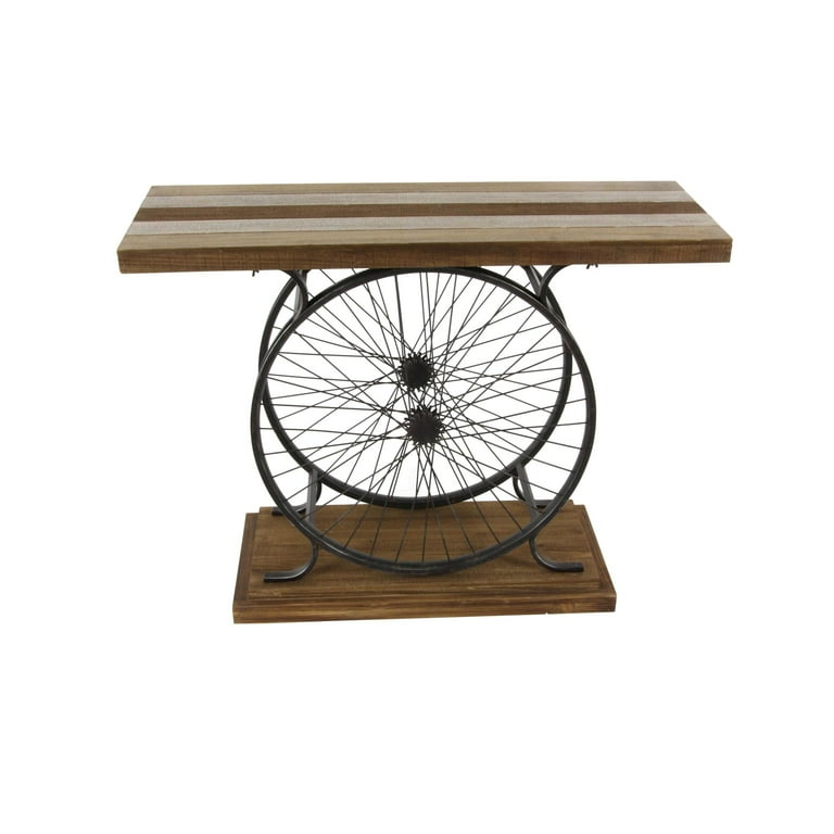 DecMode Industrial Fir Wood and Metal Wheel Console Table, 39
