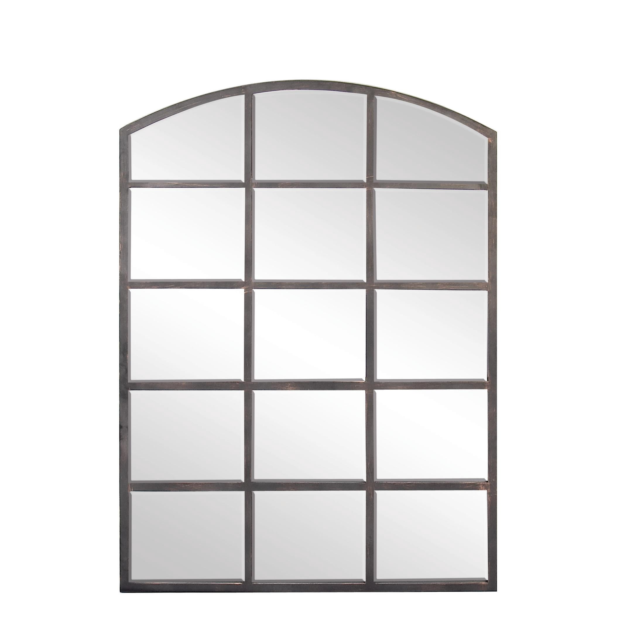 DecMode Industrial Metal Arched Window Pane Shape Wall Mirror with Dark Gray Finish, 30"W x 40"H