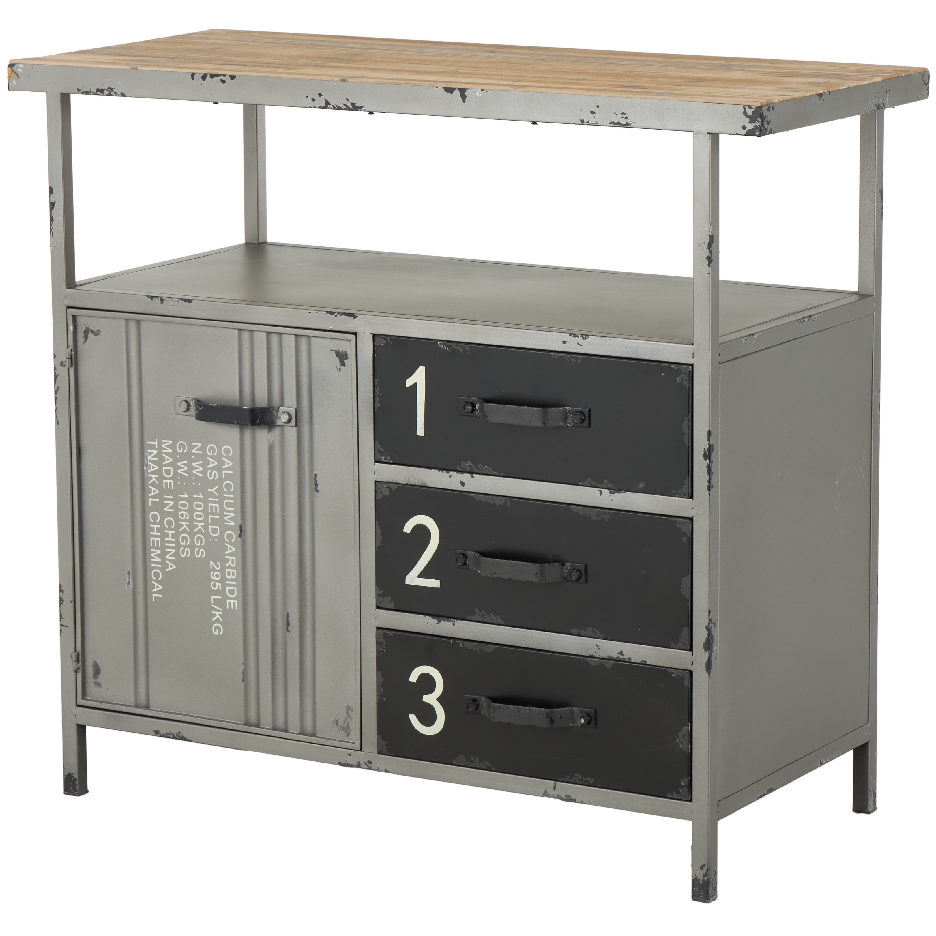 DecMode Industrial Metal Cabinet, 36"W x 32"H with Numbers and Text Typography and Gray/Black Finish
