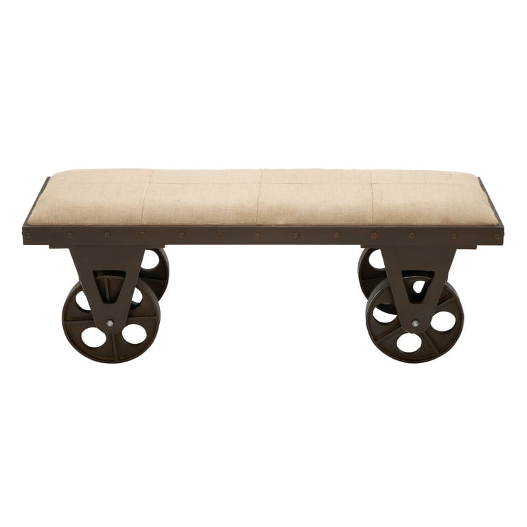 DecMode Industrial Vintage Wagon Inspired Bench with Round Wheels 47