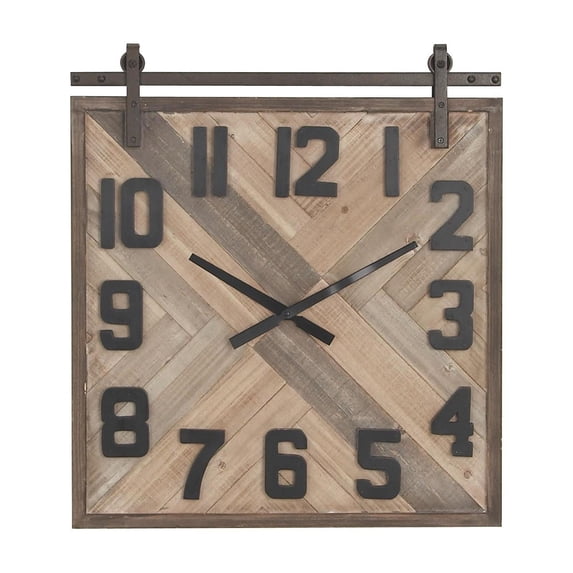 DecMode Industrial Wood Sculpted Wall Clock with Weave Pattern and Brown Finish, 24"W x 27"H