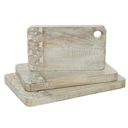 DecMode Intricately Carved Floral Brown Wood Cutting Board, Set of 3