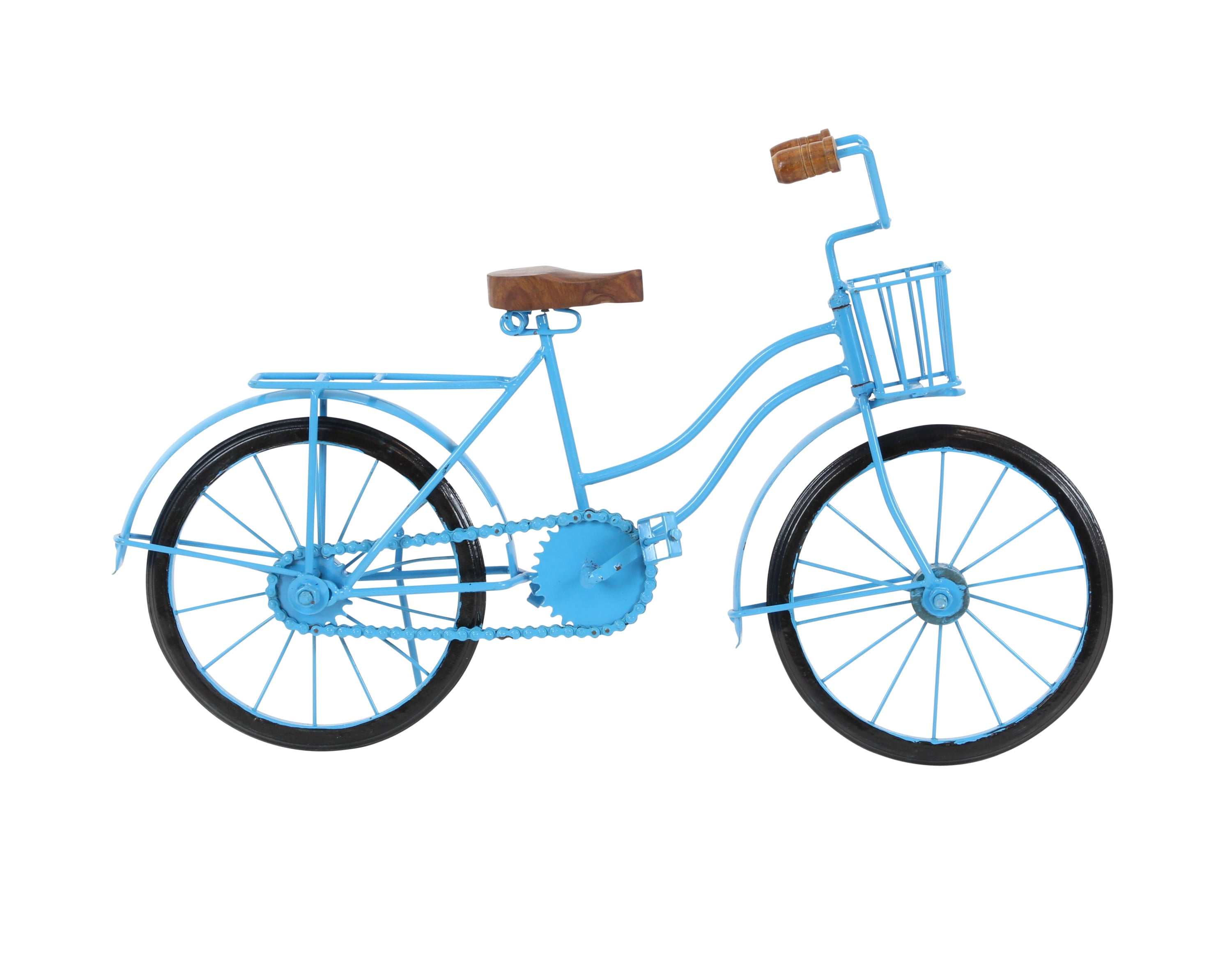 DecMode Iron Vintage Inspired Bicycle Table Décor with Handles 18"W x 11"H, Bright Blue and Warm Brown Seat Finish