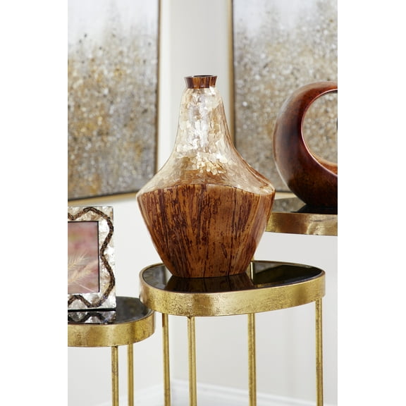 DecMode Large Gold Capiz Shell & Natural Banana Wood Vase, 11”x 15”