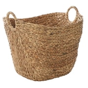 DecMode Large and Wide Seagrass Woven Wicker Storage Basket with Ring Handles, Natural Brown Finish, for Rustic or Coastal Decorative Accent, 20"L x 18"W x 19"H