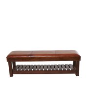 DecMode Leather Bench with Slatted Lower Shelf, Brown