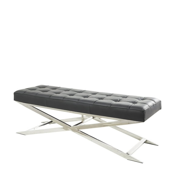 DecMode Leather Bench with Stainless Steel Supports, Black