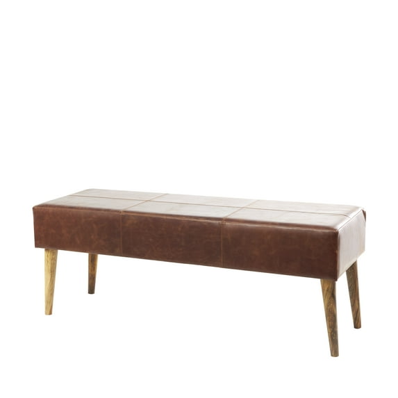 DecMode Leather Bench with Wood Legs, Brown