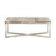 thumbnail image 1 of DecMode Leather Handmade Cowhide Bench with Silver Metal Base, Gray, 1 of 12
