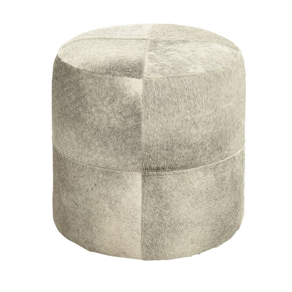 DecMode Leather Handmade Cowhide Stool with Patchwork Pattern, Gray
