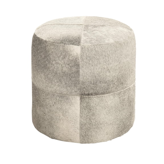 DecMode Leather Handmade Cowhide Stool with Patchwork Pattern, Gray