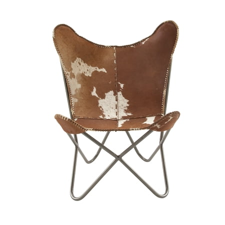 DecMode Leather Handmade Lounge Chair with Black Stand, Brown