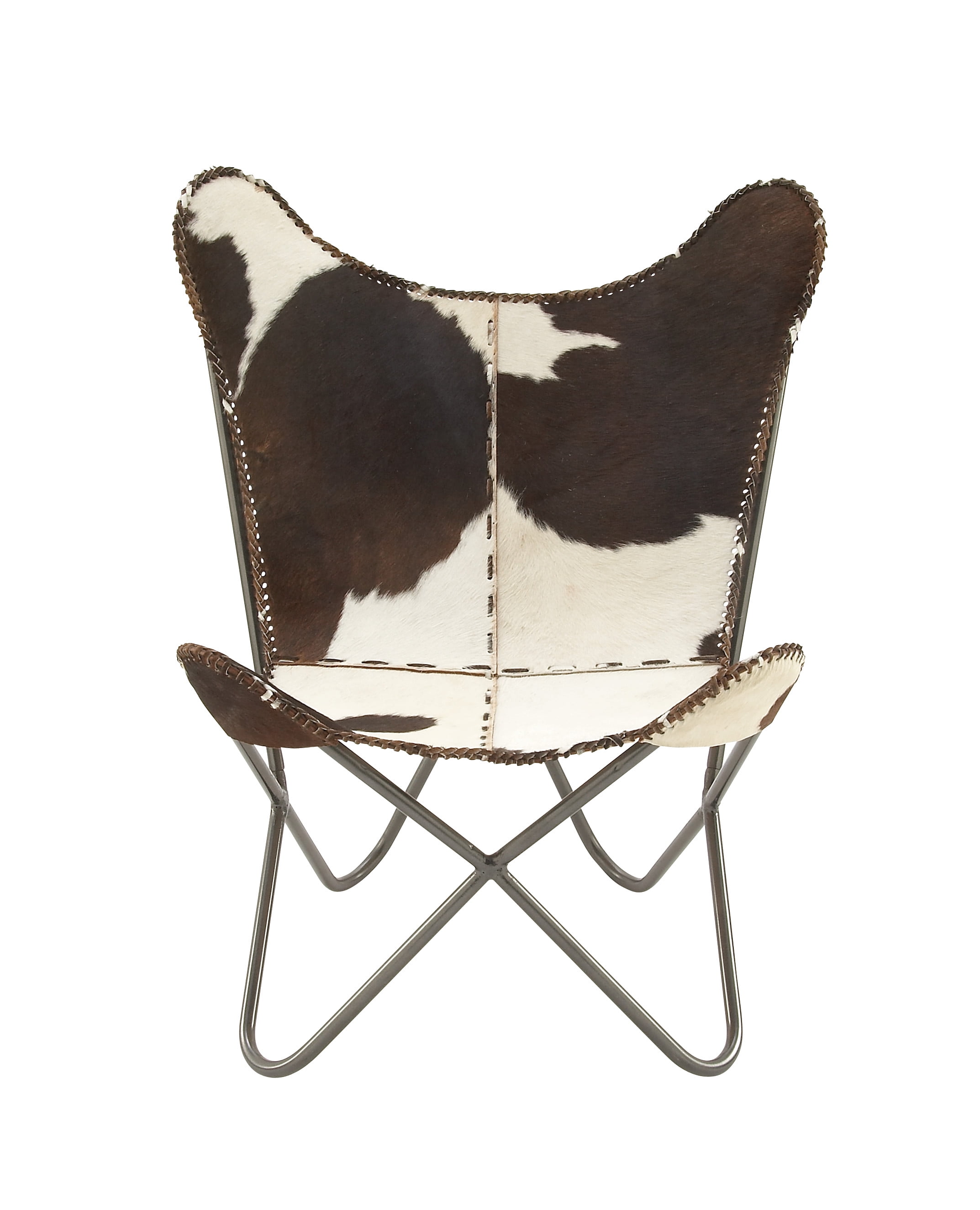 Handcrafted White Leather Butterfly Accent Chair with Metal Frame