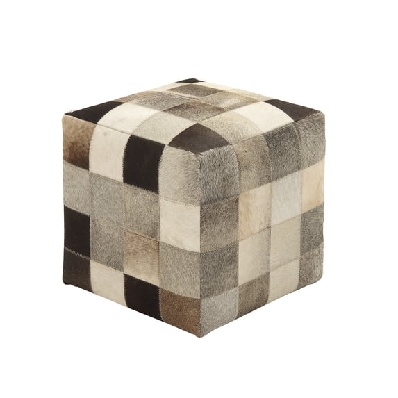 DecMode Leather Handmade Stool with Patchwork Pattern, Multi Colored