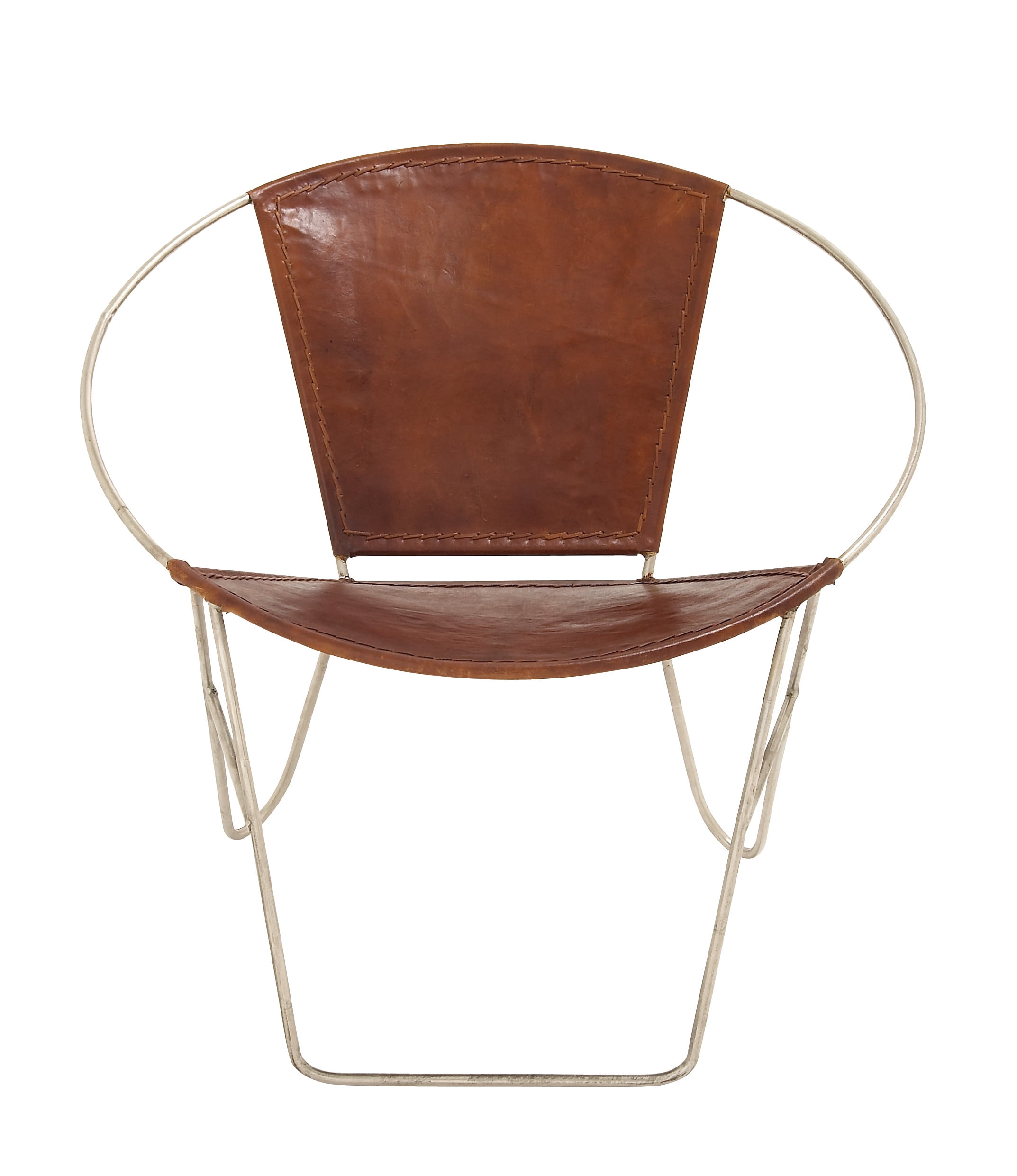 DecMode Leather Lounge Chair with Silver Frame, Brown, Set of 2