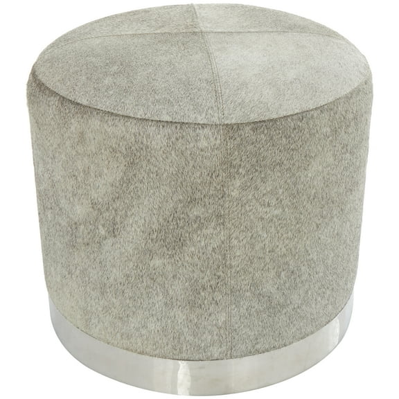 DecMode Leather Patchwork Stool with Silver Metal Base, Gray