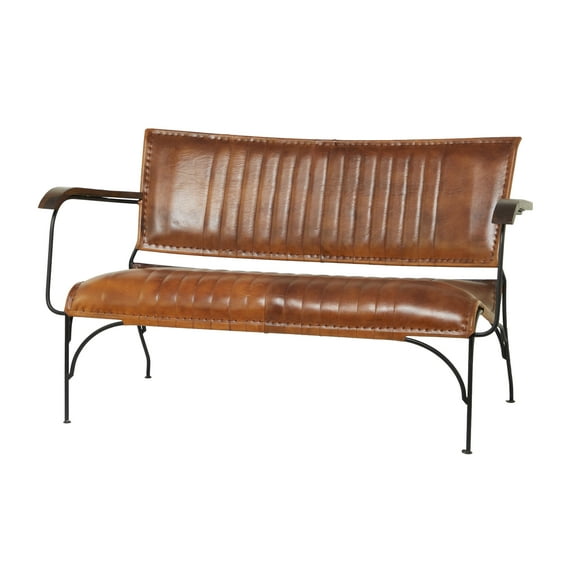 DecMode Leather Tufted Lounge Chair with Metal Legs, Brown