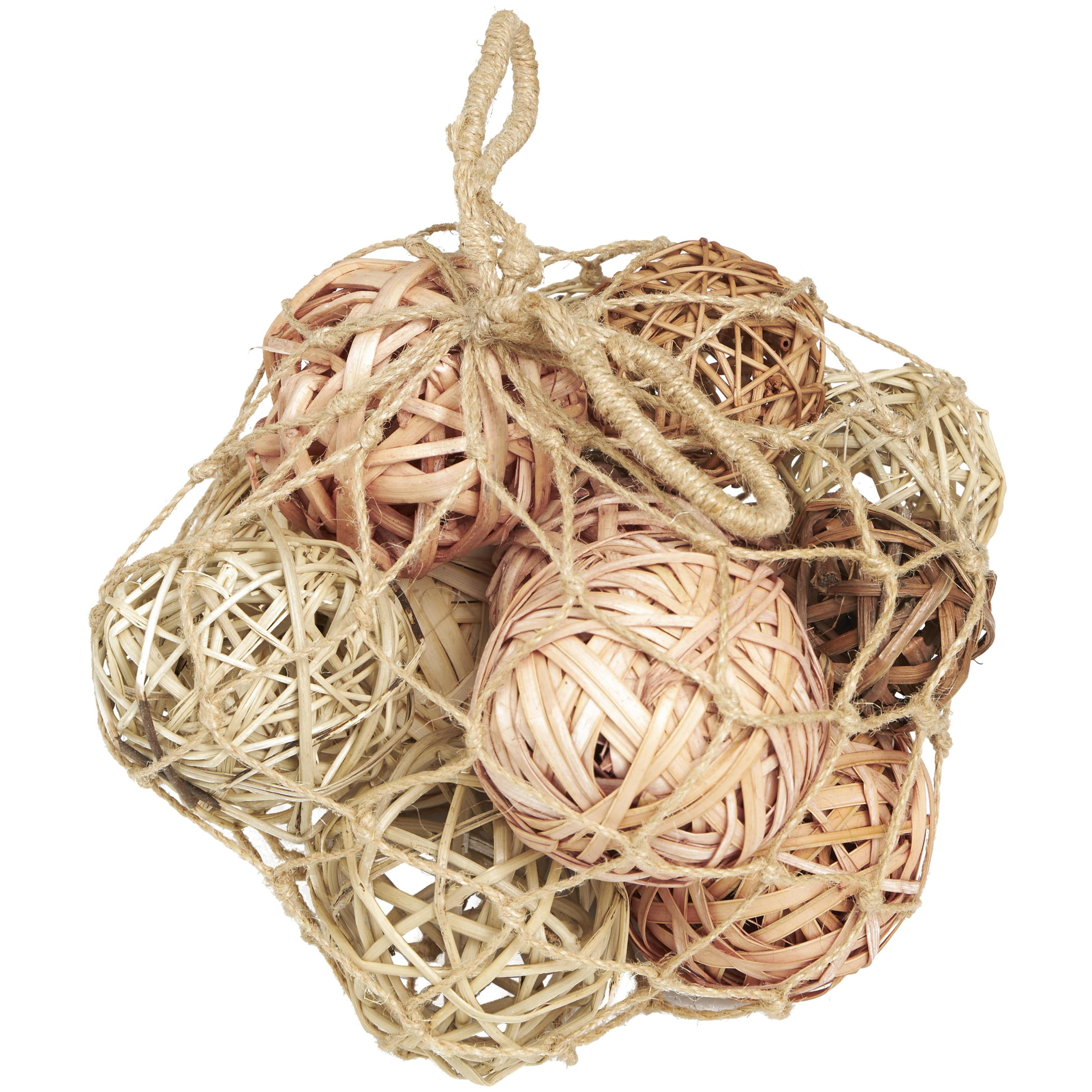 DecMode Light Brown 9" Handmade Dried Plant Orbs & Vase Filler with Fishnet Bag