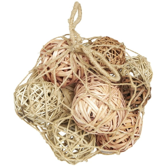 DecMode Light Brown 9" Handmade Dried Plant Orbs & Vase Filler with Fishnet Bag