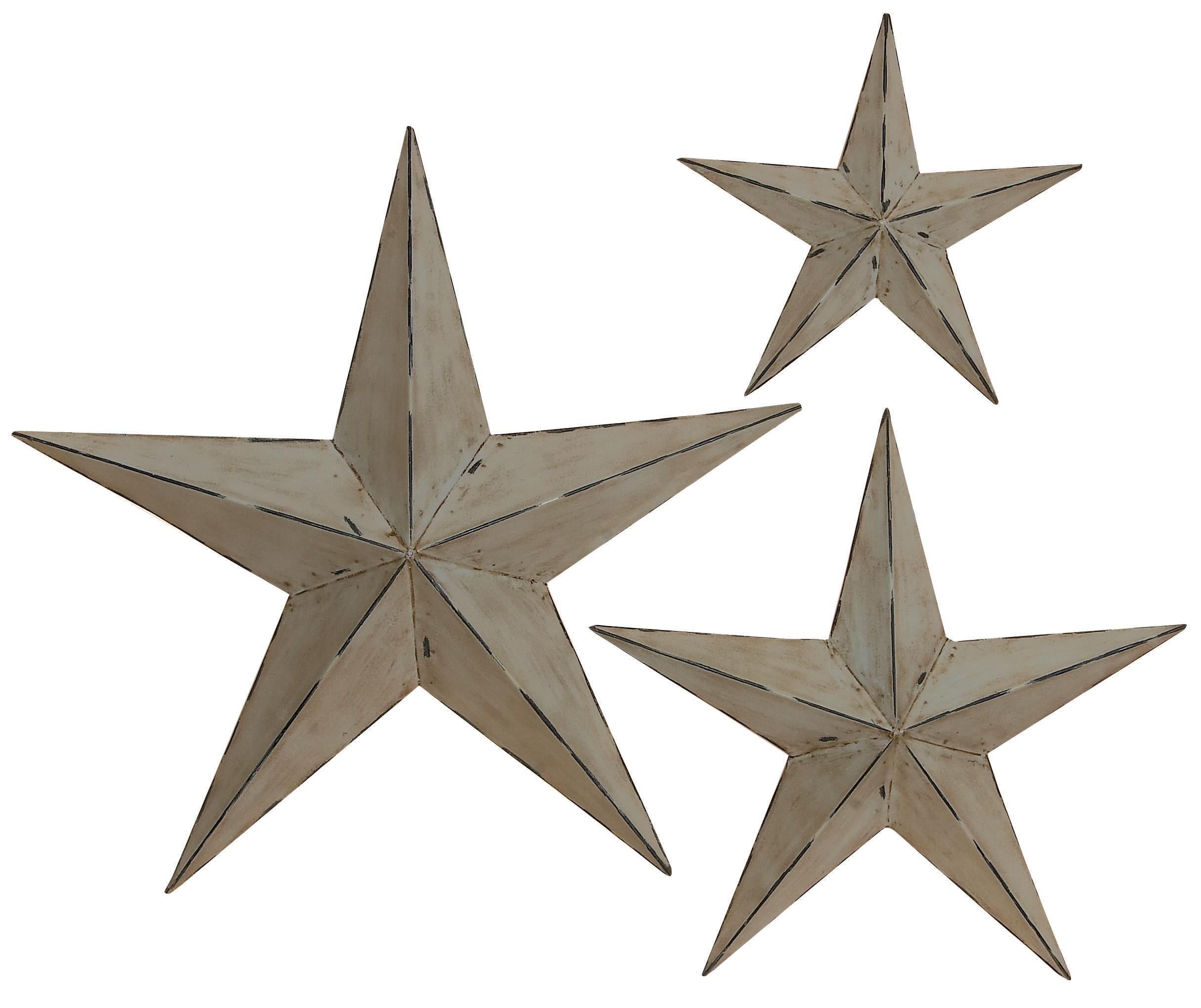 Set of 3 Light Brown Metal Star Wall Sculptures