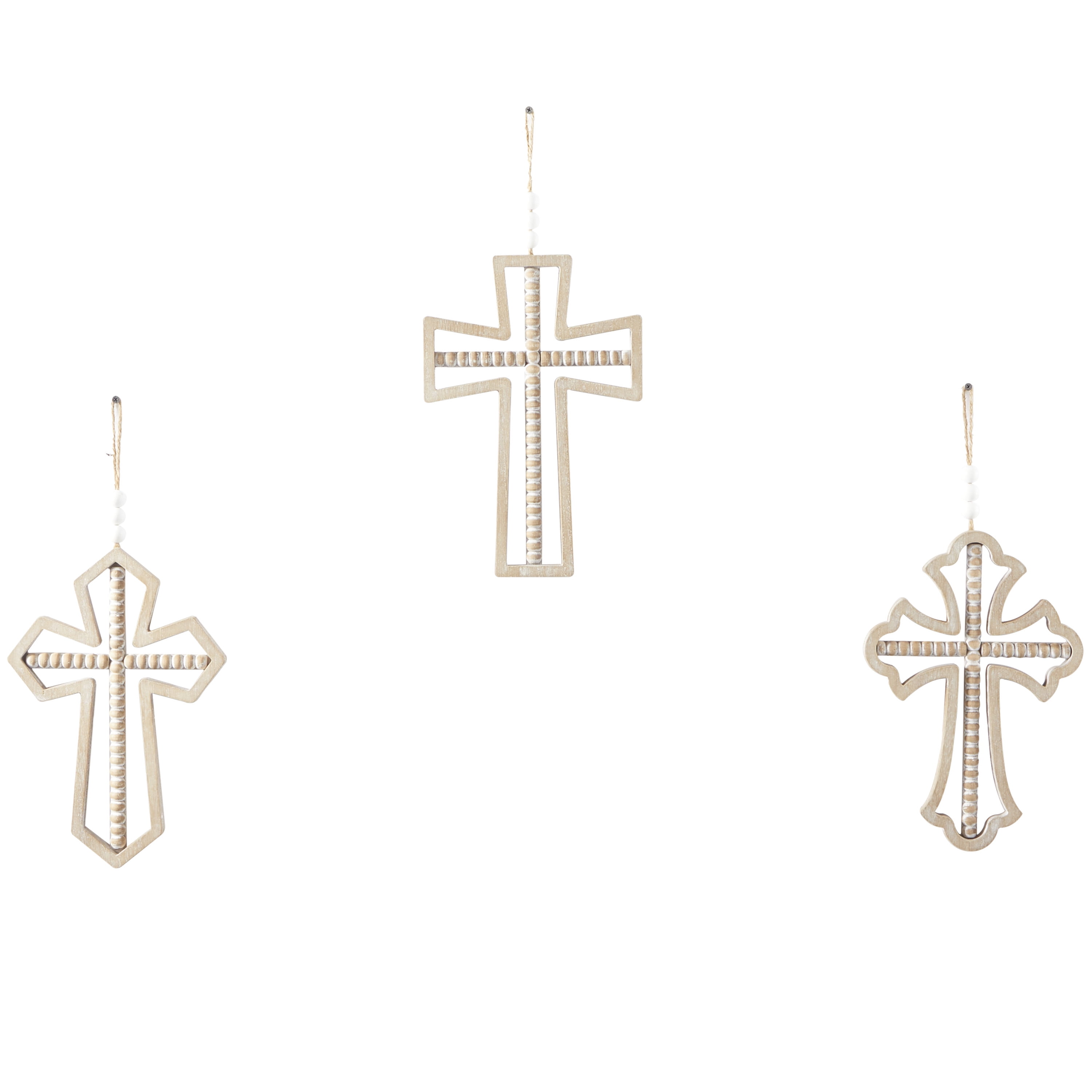 DecMode Light Brown Wood Carved Beaded Crosses Cross Wall Decor with ...