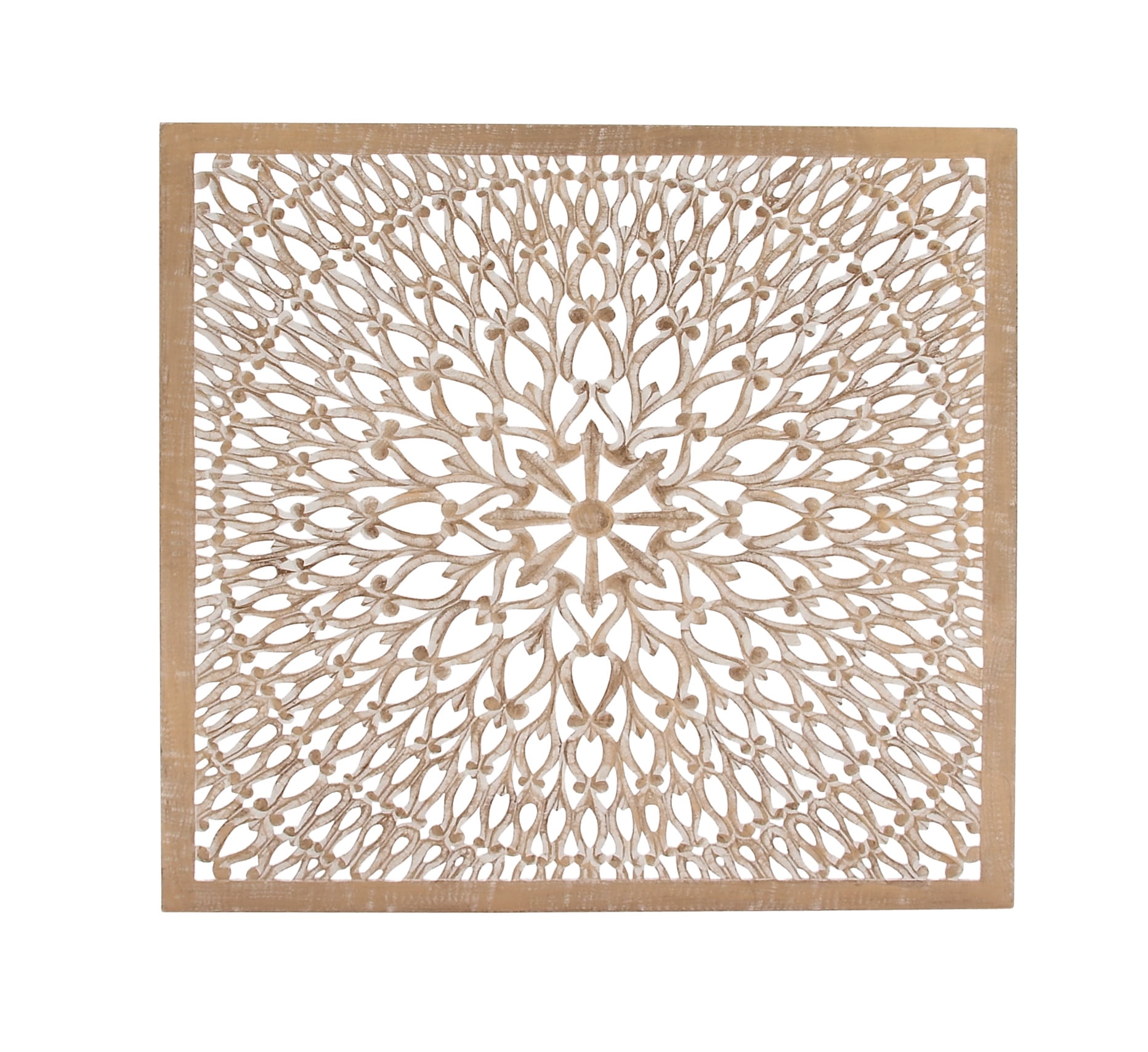 DecMode Light Brown Wood Handmade Intricately Carved Floral Wall Decor ...