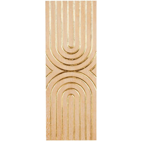 DecMode Light Brown Wood U Shapes Panel Geometric Wall Decor with Overlapping Gold Arches