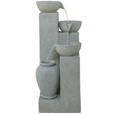DecMode Light Gray 4 Tier Fountain Indoor Outdoor Decor with LED Light